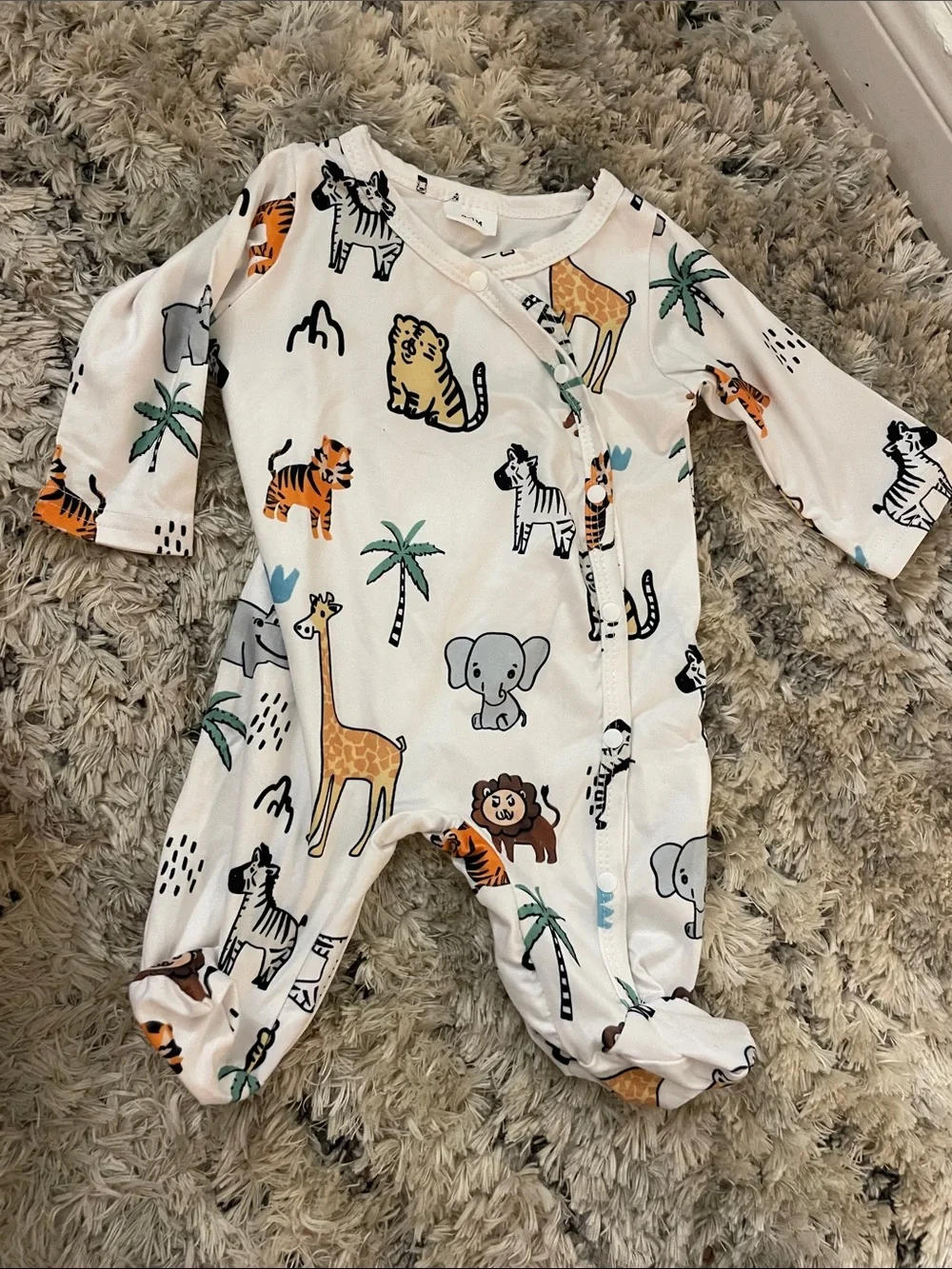 SHEIN Sage Green & White Jungle Animal Print Baby Footies (2-Pack)